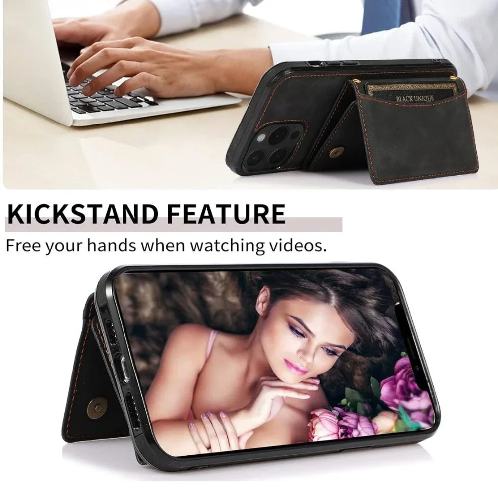 Luxury Wallet Case for iPhone 14 Pro – RFID Blocking, Card Holder & Stand